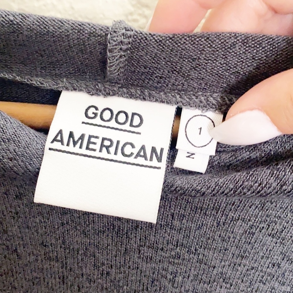 Good American Gray Hooded Hoodie Lightweight Cut-Out Long Sleeve Sweater - Picture 8 of 14